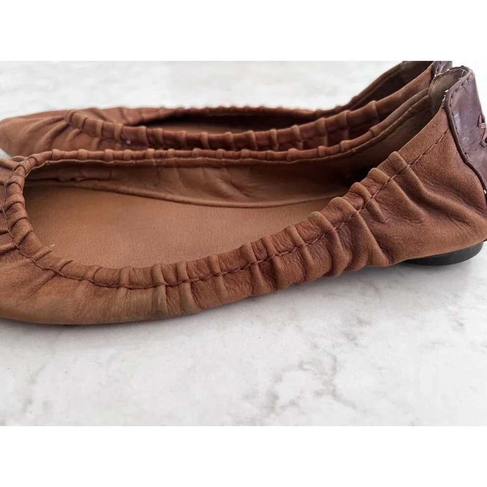 Lucky Brand Brown Leather Ballet Flats Women’s Size 6.5 Slip On Shoes Boho